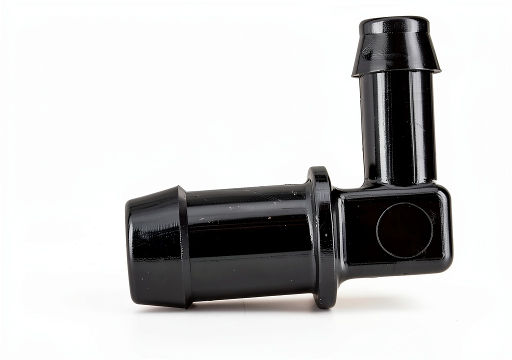 Ski-Doo barbed elbow fitting showing metal construction and NPT threads