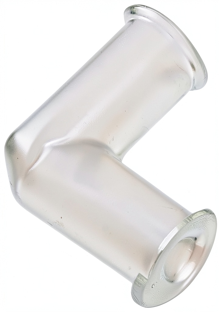 Clear plastic barbed elbow fittings displayed on a workbench