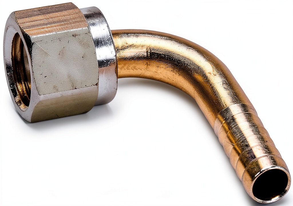 Manitowoc barbed elbow fitting shown with dimensions