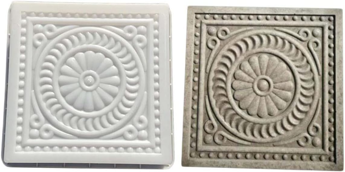 'Kisangel brick mold used to create concrete stepping stones in a garden setting'