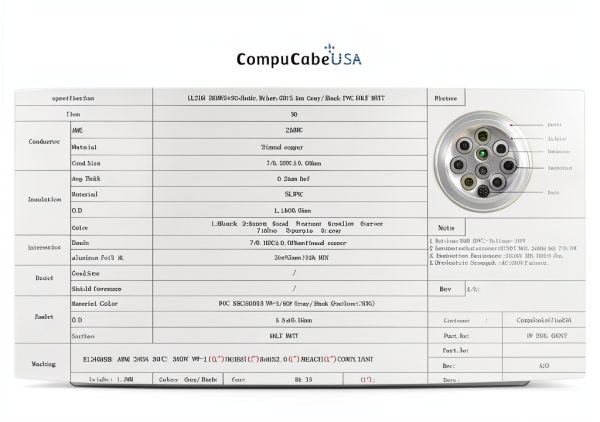 CompuCablePlusUSA 9-Conductor ST-26 AWG Mylar Shielded Cable Gray PVC-0