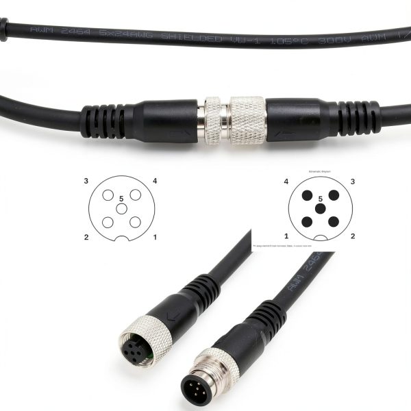 M12 5 Pin Male Female Cable 20M - HangTon Connect Actuator Wire-2