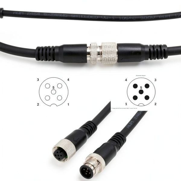M12 A Coded 5 Pin Male to Female Actuator Cable 2m HangTon Connect-2